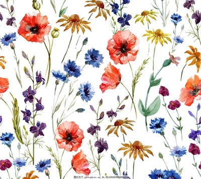 明亮水彩花卉無(wú)縫背景矢量圖